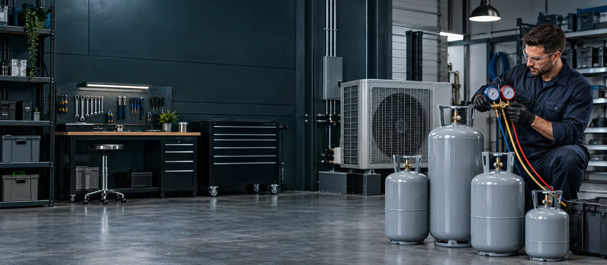 Refrigerant cylinders and HVAC service tools at ProAir Supply Co.